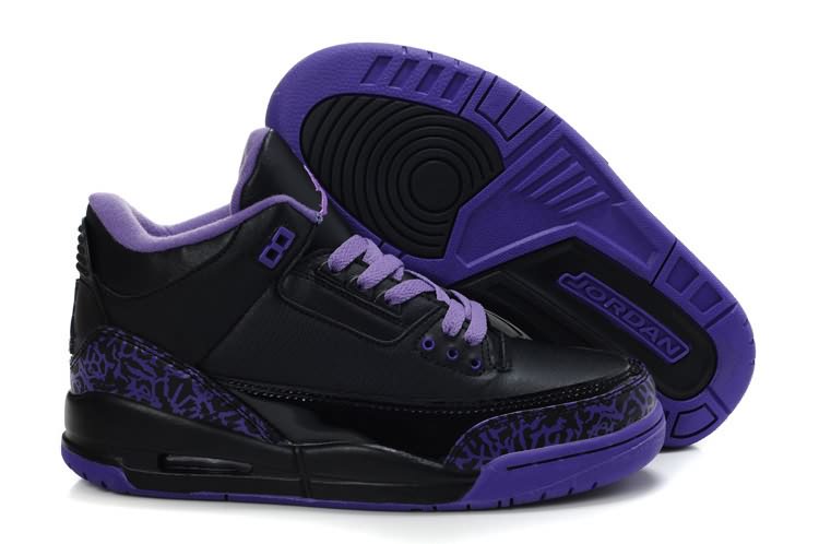 Hot Womens Air Jordan 3 Black Purple